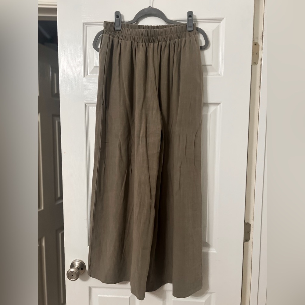 Olive Green Front Tie Crop Top + Wide Leg Pant Set by Pink Blush - Picture 4 of 11